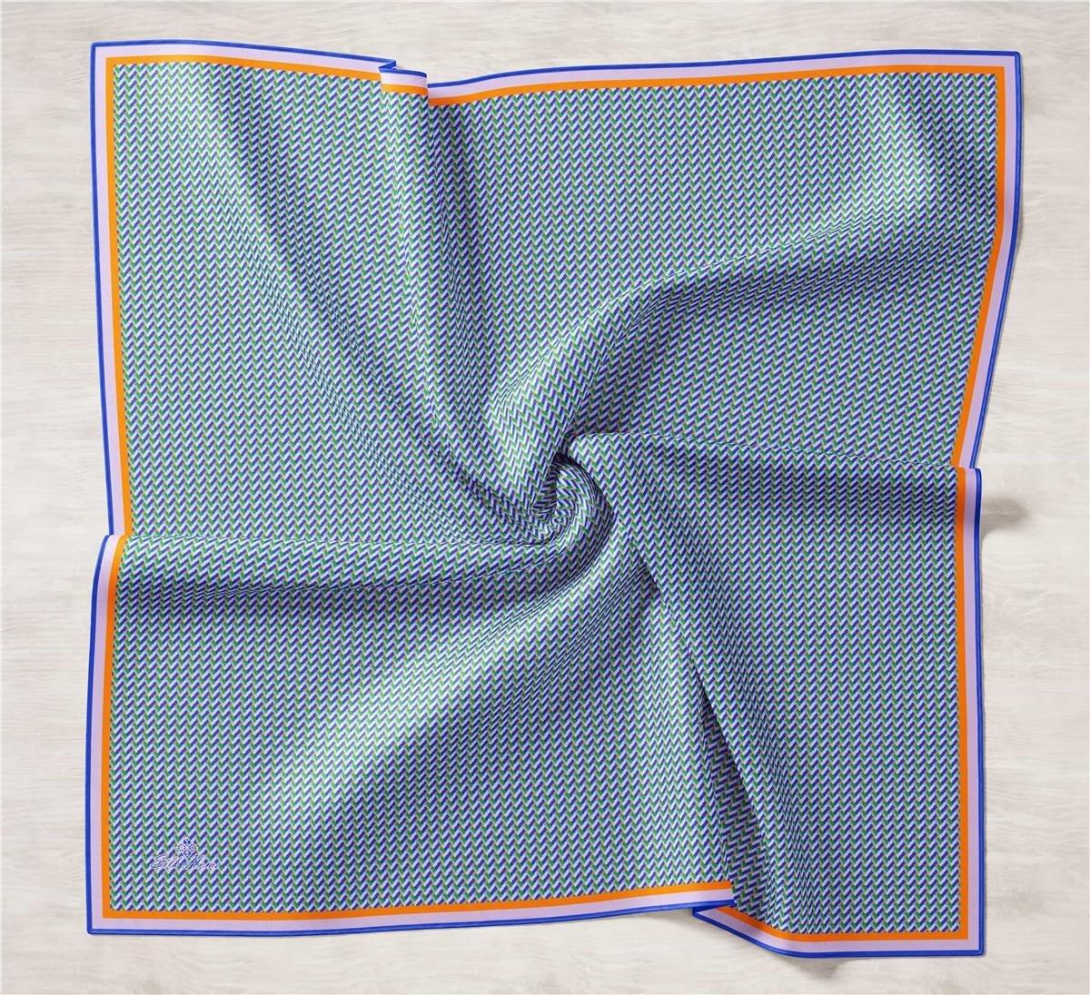 Silk Leylak, Turuncu, Mavi, Yeşil Geometrik Desenli Tivil İpek Eşarp IST11409-09