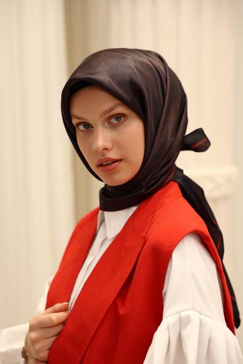 Silkhome Shiny Siyah, Kırmızı Işıltılı Eşarp IST 75009-20