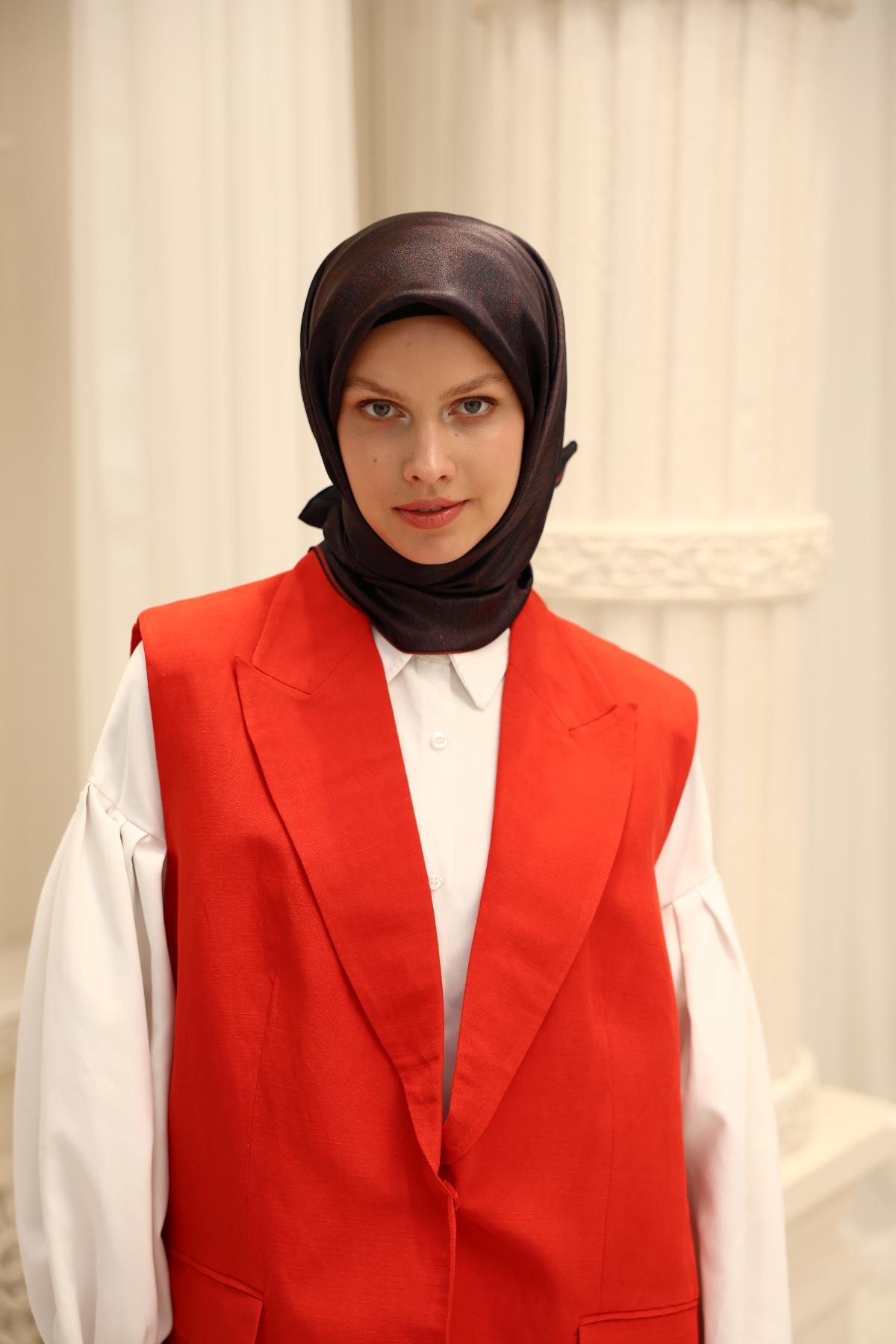 Silkhome Shiny Siyah, Kırmızı Işıltılı Eşarp IST 75009-20