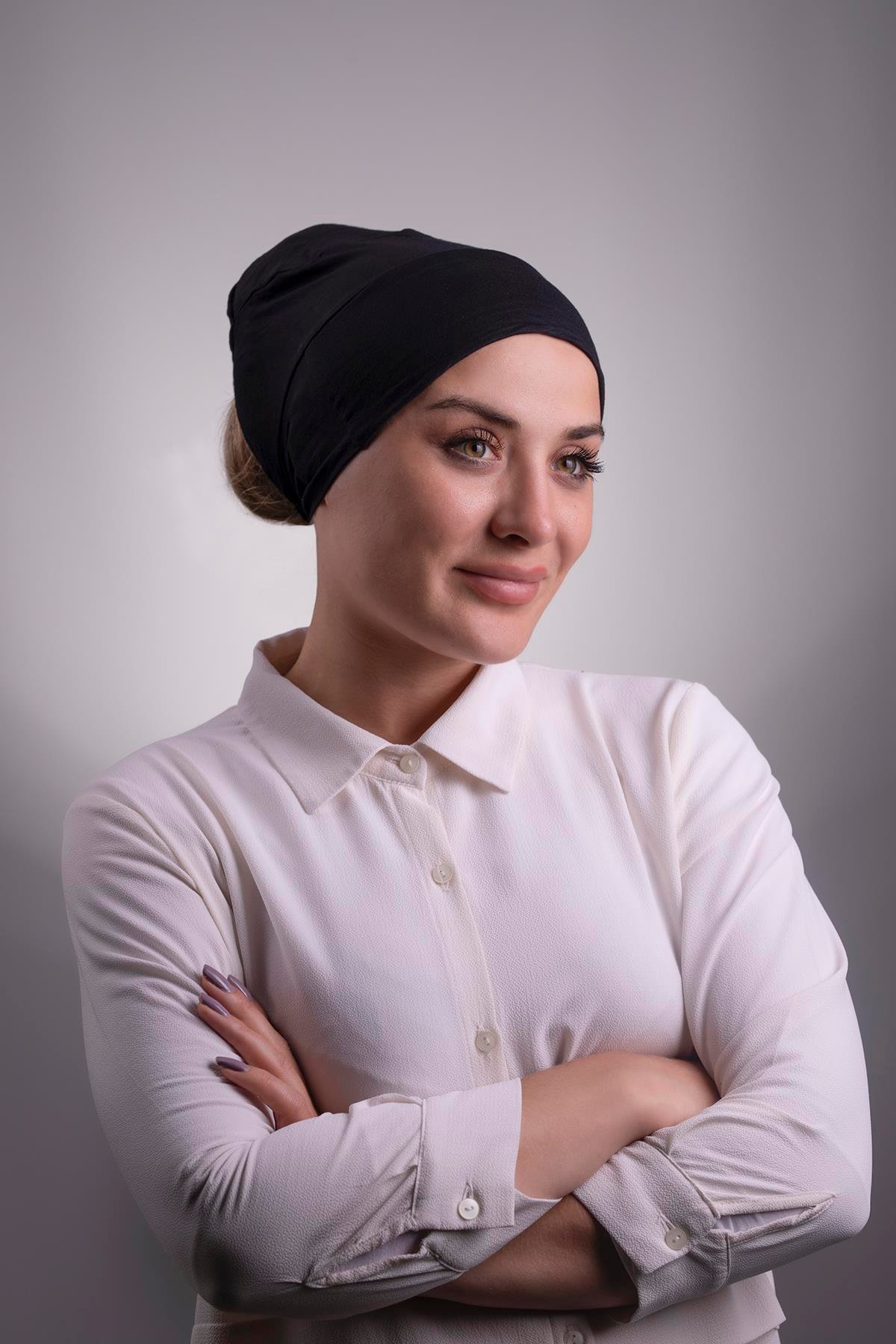 Siyah Arkadan Bağlamalı İç Bone Viskon Kumaş Kaymaz Silikonlu 3002_01