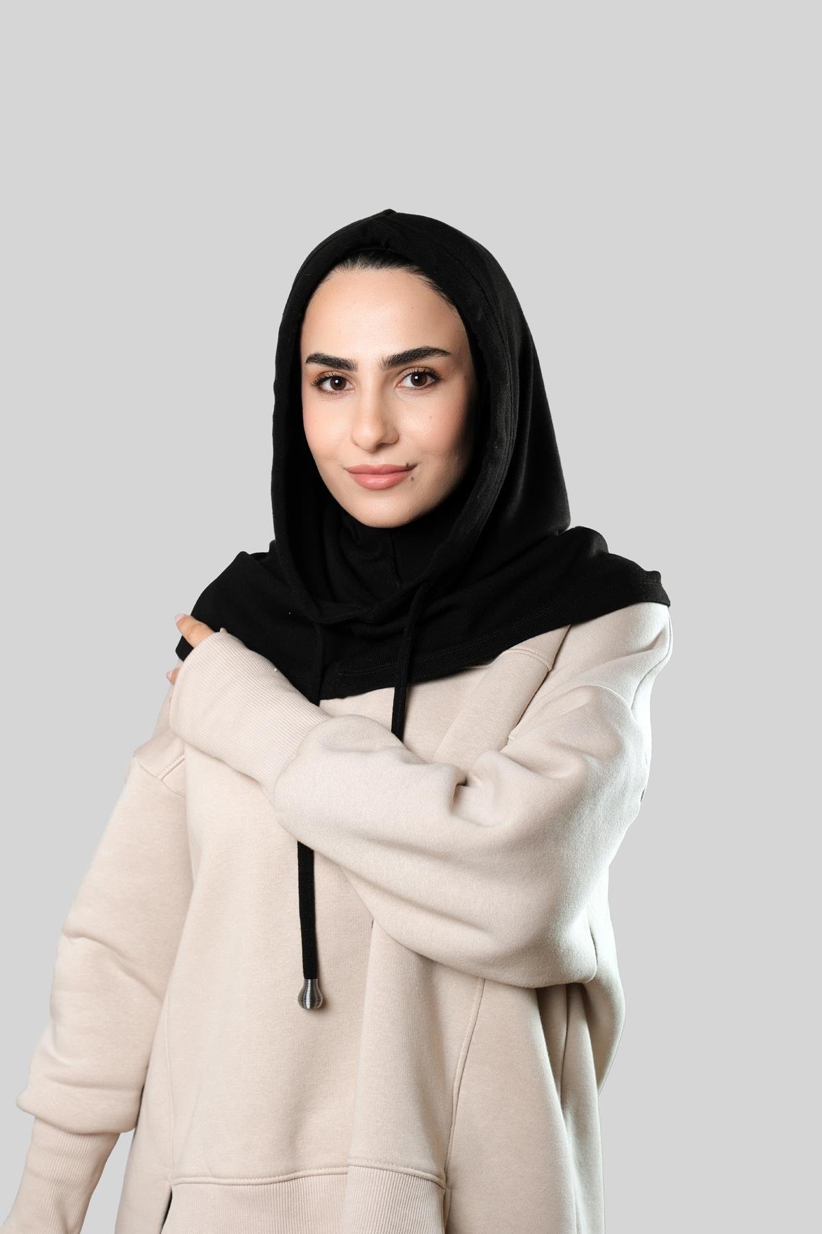 Siyah Bağcıklı Salaş Balaklava Boyunluklu Bere Triko Düz 2326_01