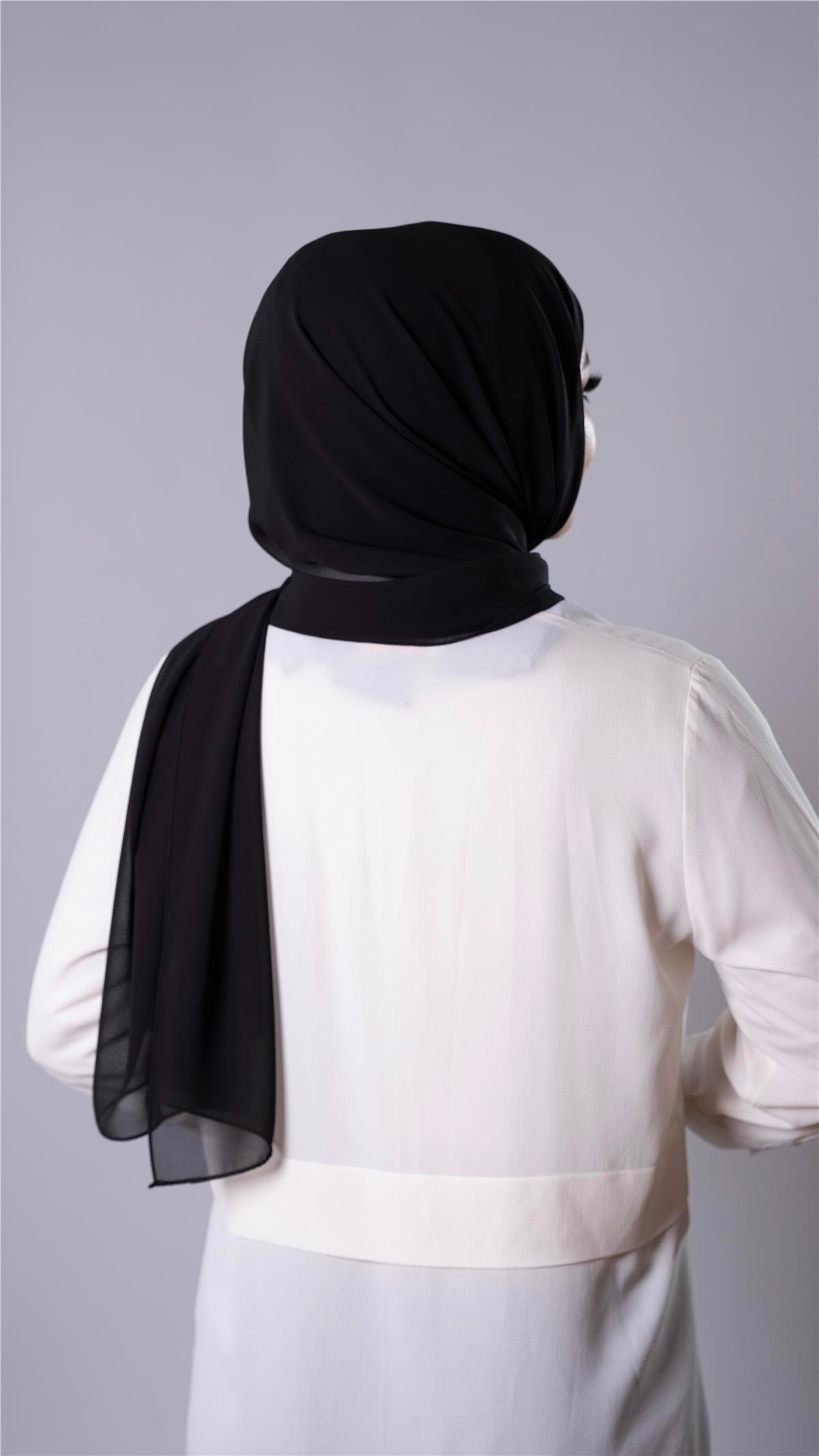 Siyah Pratik Hazır Geçmeli Şal Şifon Kumaş Hijab Bone 3009_01