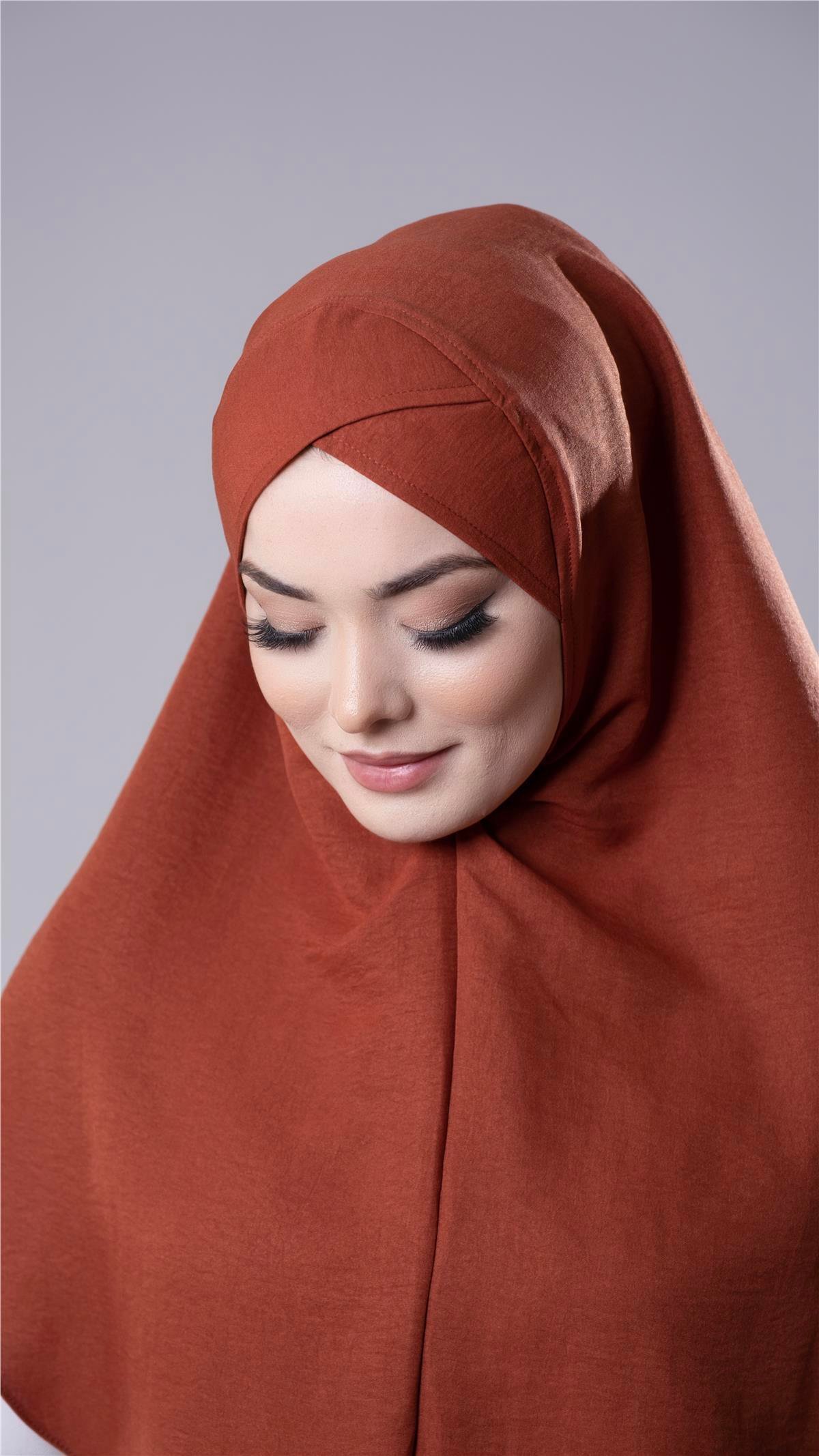 Taba Pratik Hazır Geçmeli Tesettür Eşarp Pamuk Caz Kumaş Tek Katlı Çapraz Hijab 2305_33