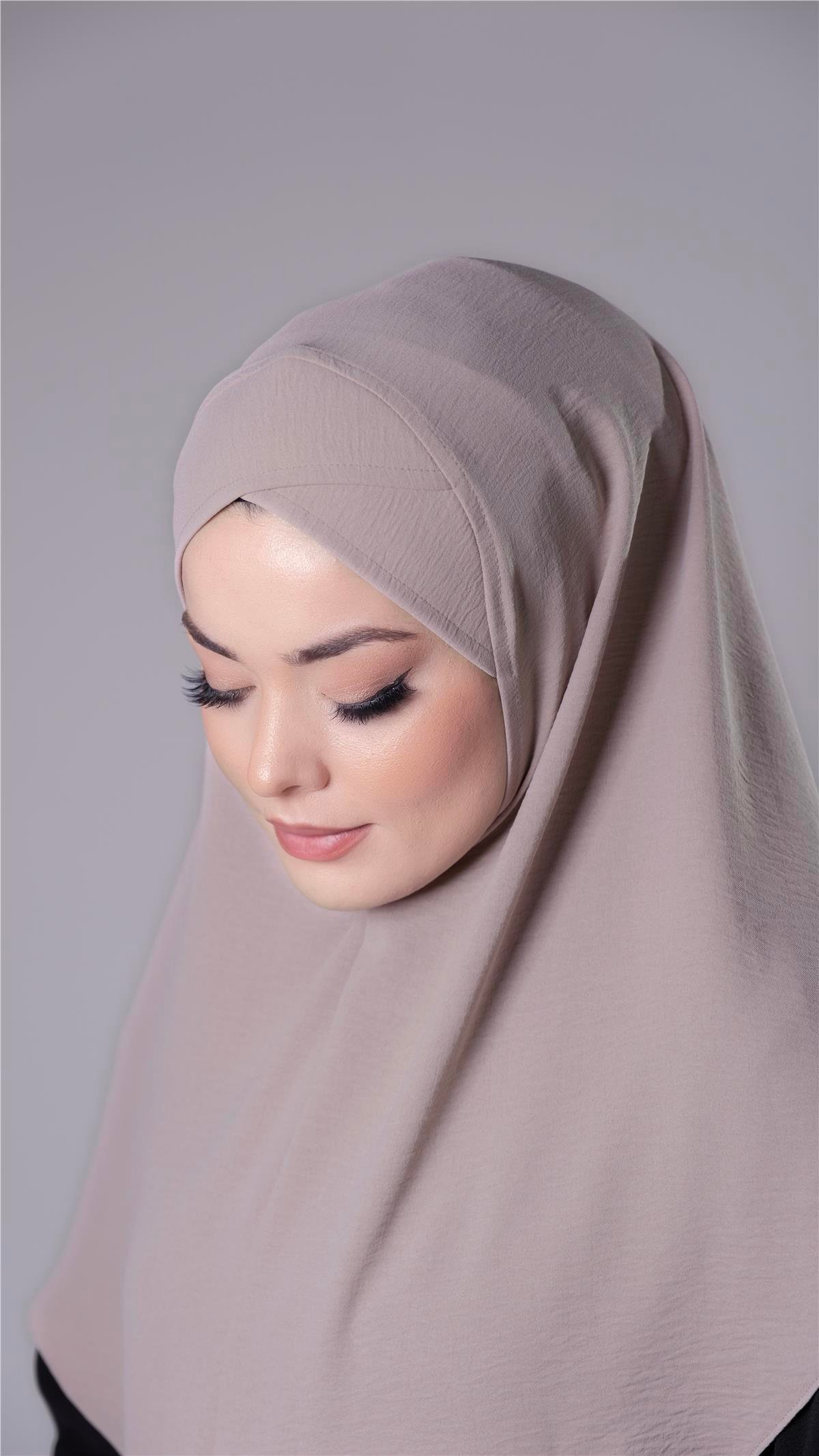 Taş Pratik Hazır Geçmeli Tesettür Eşarp Aerobin Kumaş  Çapraz Hijab 2307_46