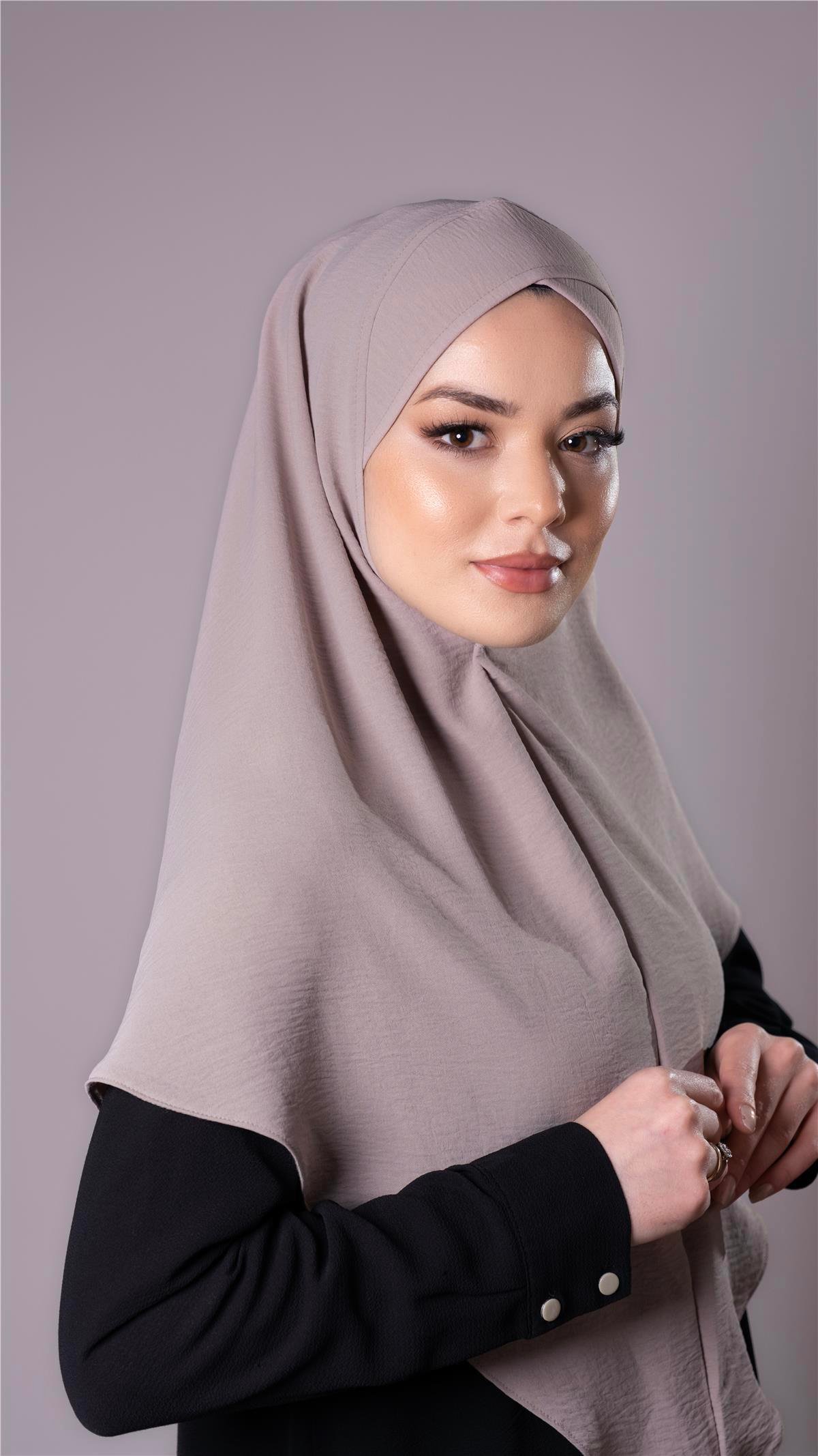 Taş Pratik Hazır Geçmeli Tesettür Eşarp Aerobin Kumaş  Çapraz Hijab 2307_46