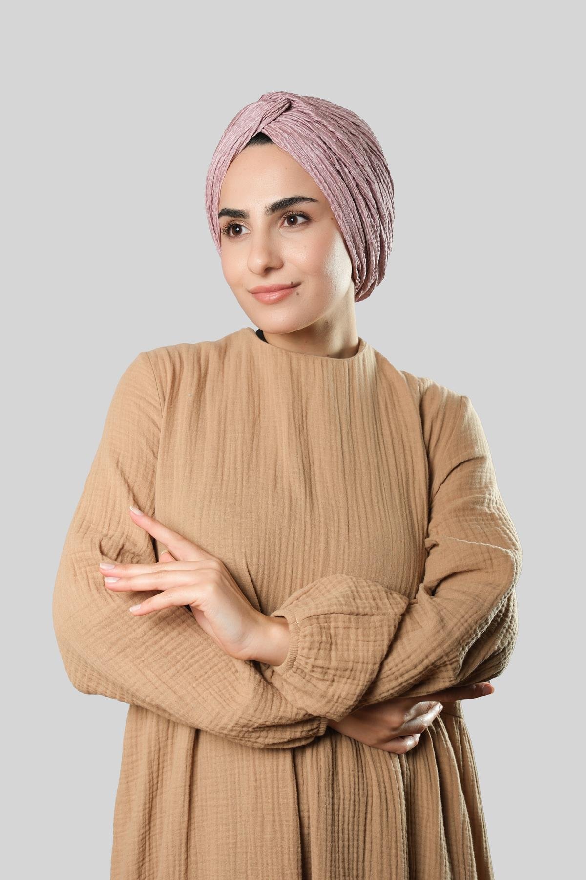 Violet Çapraz Büzgülü Piliseli Tesettür Bone Fukuro Kendinden Desenli 2316_21