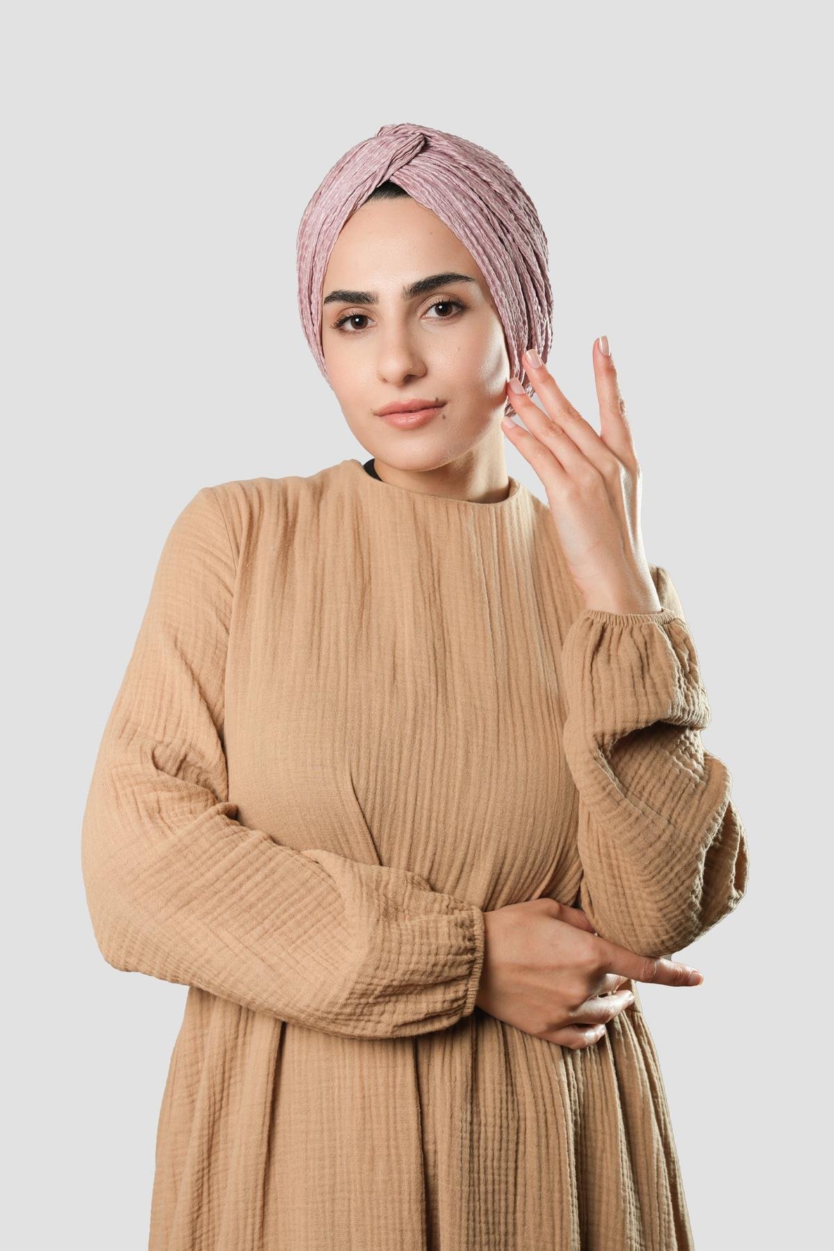 Violet Çapraz Büzgülü Piliseli Tesettür Bone Fukuro Kendinden Desenli 2316_21