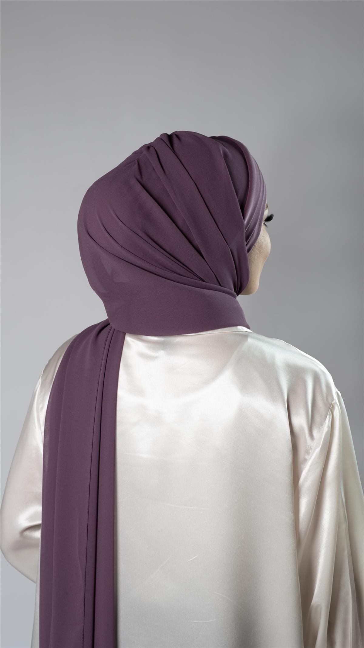 Violet Pratik Hazır Geçmeli Bone Şal Şifon Kumaş Kendinden Boneli Üç Bantlı 1451_21