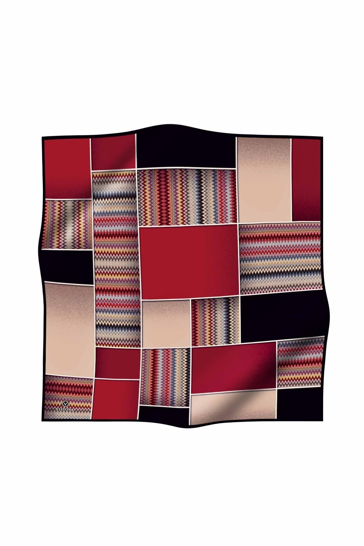 Vissona Bordo-Bej Geometrik Desenli Tivil İpek Eşarp 17532-18-04