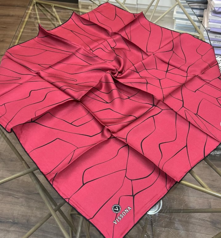 Vissona Tivil Bordo Renkli İpek Eşarp IST60801-9-0018-0001 Geometrik Desen