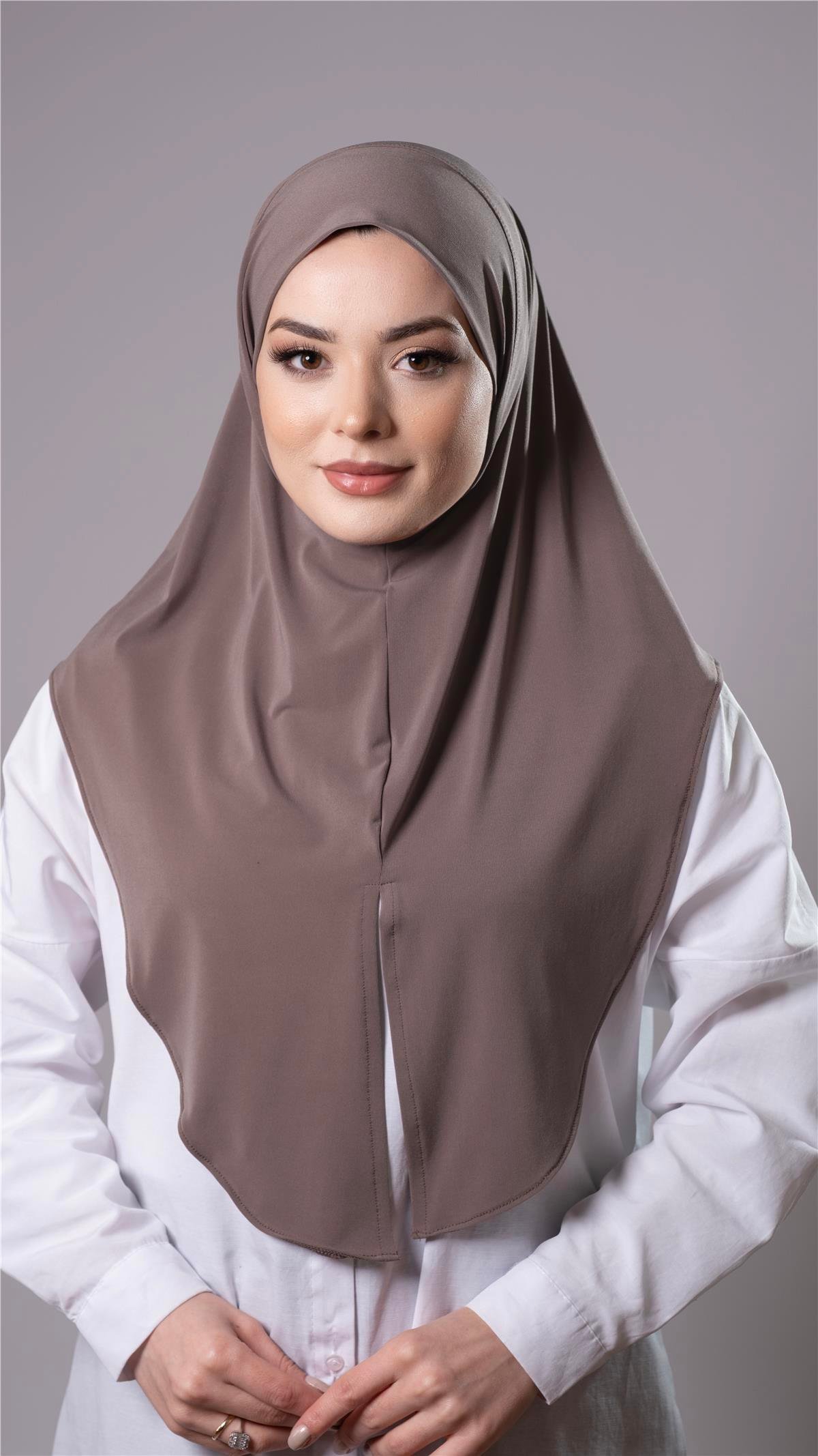 Vizon Pratik Hazır Geçmeli Tesettür Eşarp Sandy Kumaş Yırtmaçlı Düz Hijab 2310_10