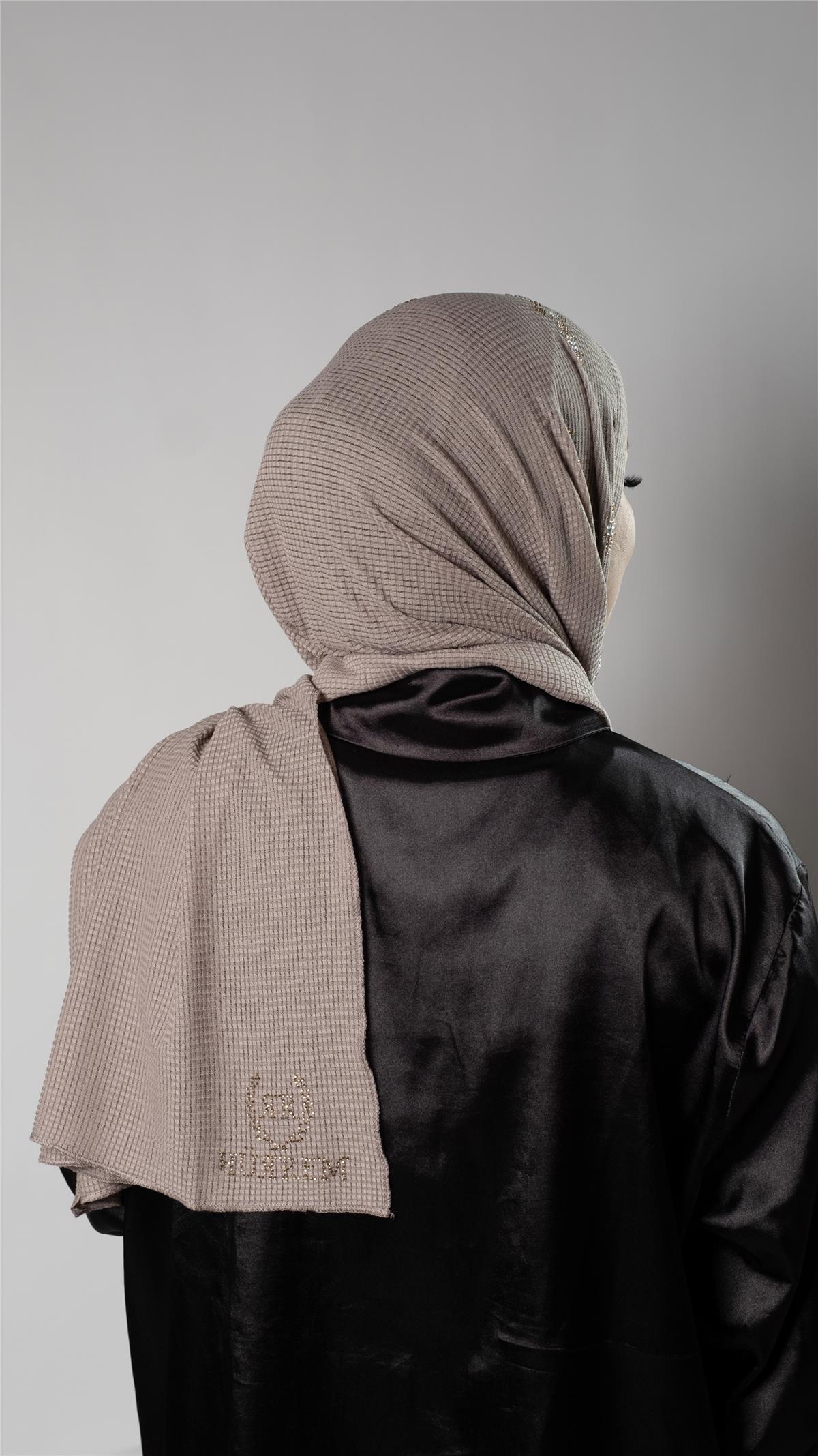 Vizon Pratik Hazır Geçmeli Tesettür Şal Örme Kumaş Taşlı Çiçek Desenli  2118C_10