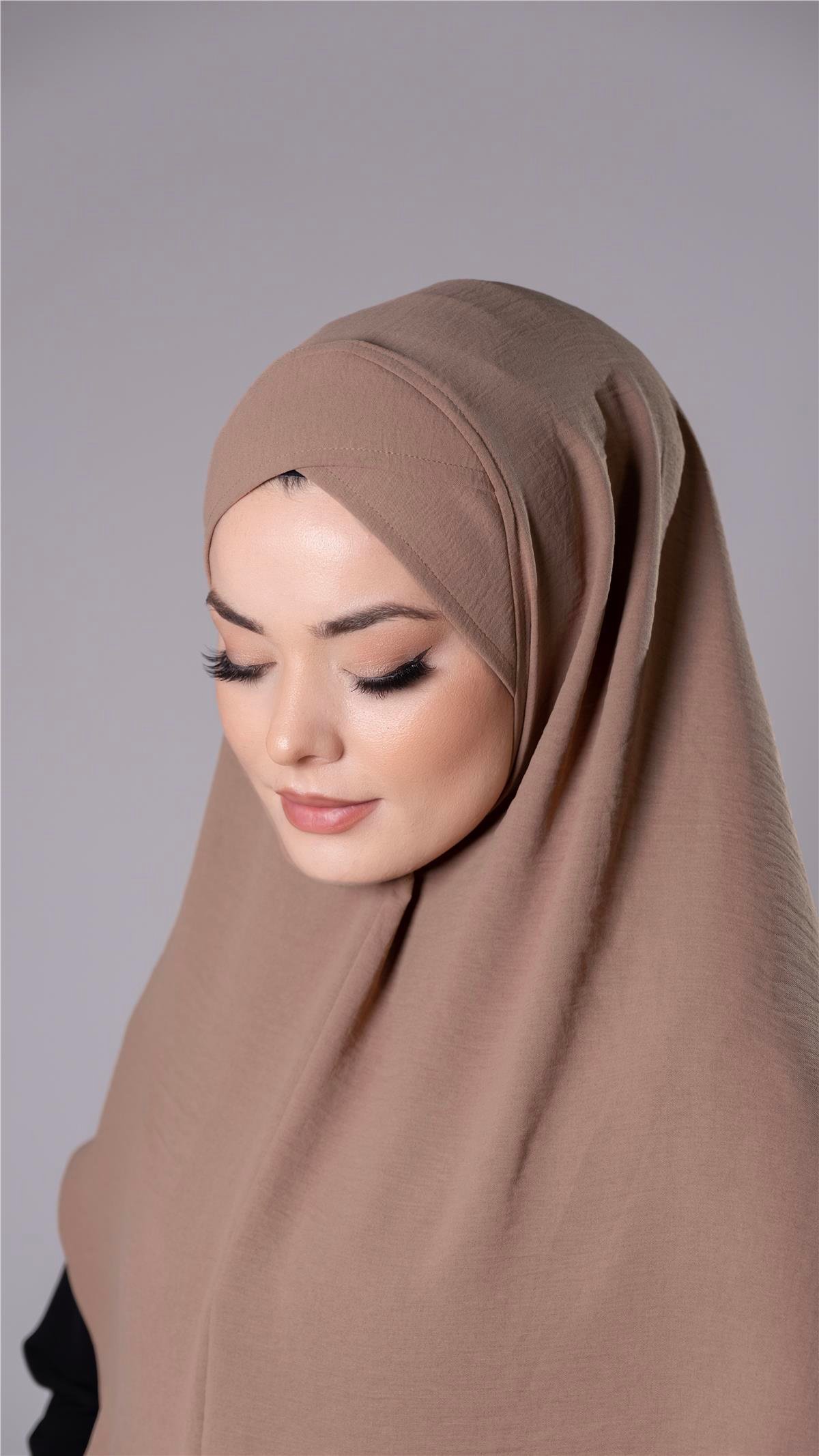 Yavru Ağzı Pratik Hazır Geçmeli Tesettür Eşarp Aerobin Kumaş  Çapraz Hijab 2307_35