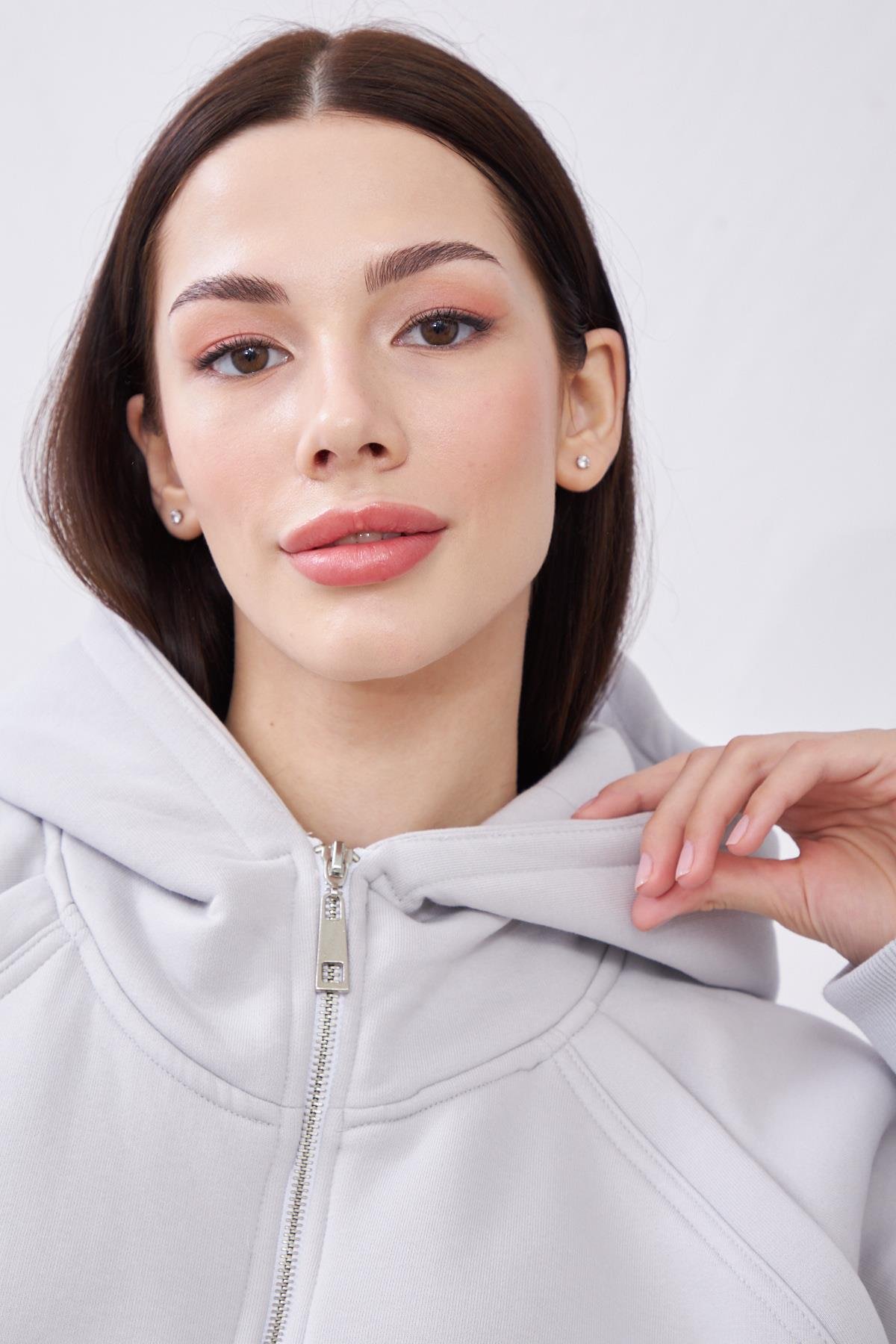 Agnes Gri Oversize Pamuklu Kapşonlu Hodie Sweatshirt ve Jogger Eşofman Takım