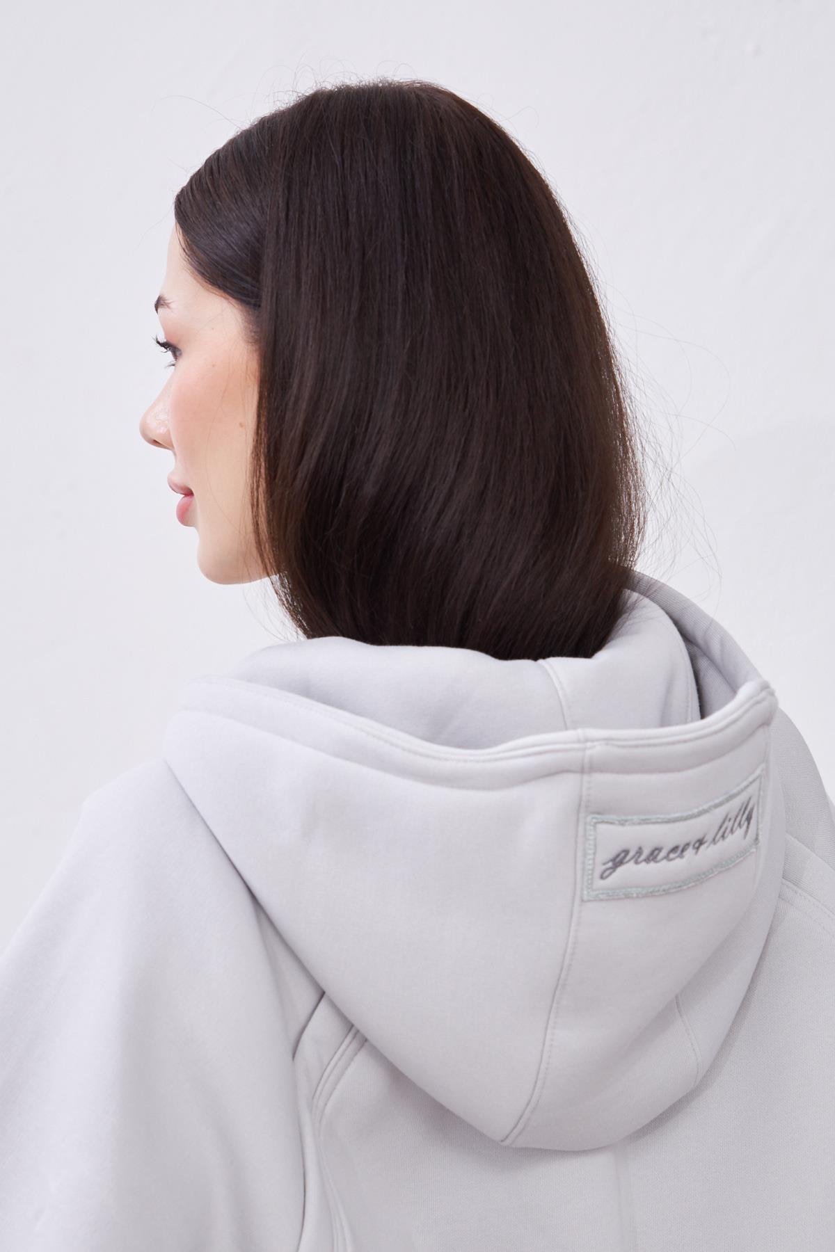 Agnes Gri Oversize Pamuklu Kapşonlu Hodie Sweatshirt ve Jogger Eşofman Takım