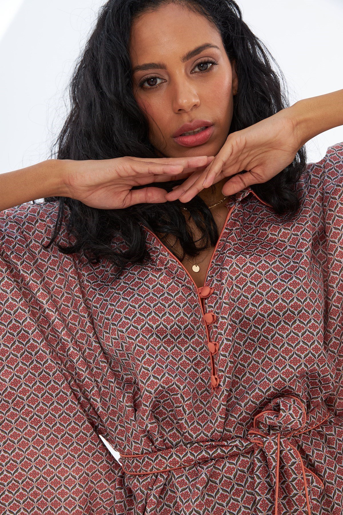 Sophia Pembe Desenli Biyeli Oversize Pijama Takımı