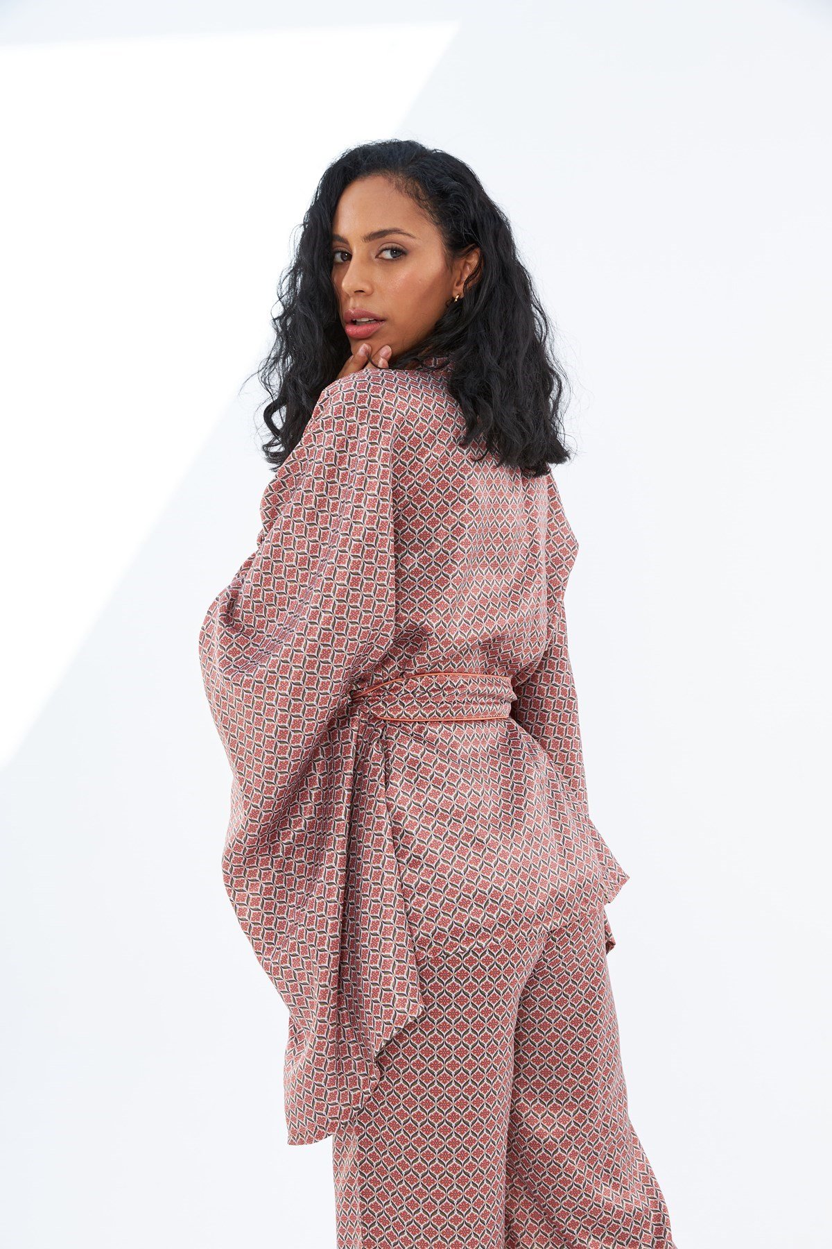 Sophia Pembe Desenli Biyeli Oversize Pijama Takımı