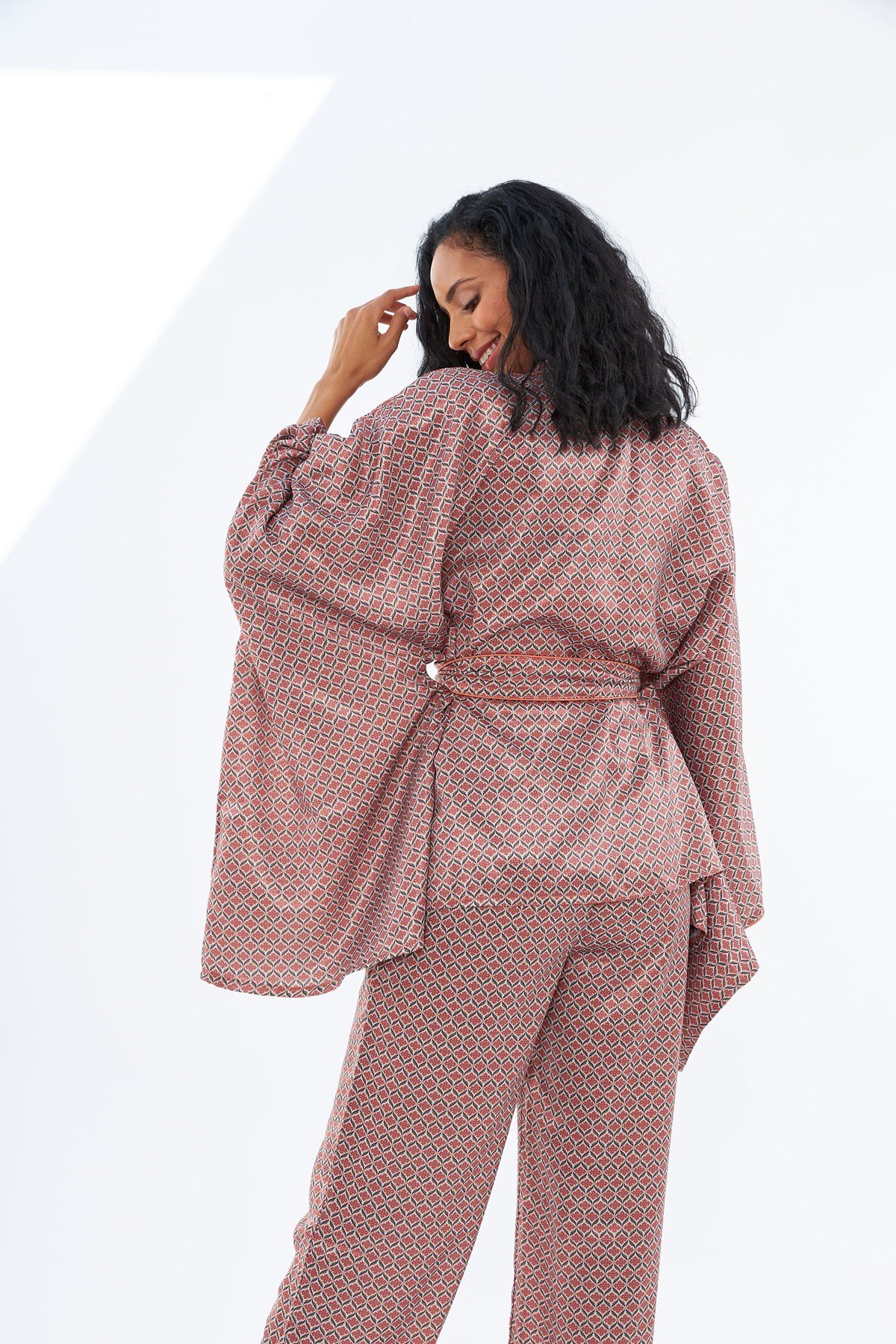 Sophia Pembe Desenli Biyeli Oversize Pijama Takımı