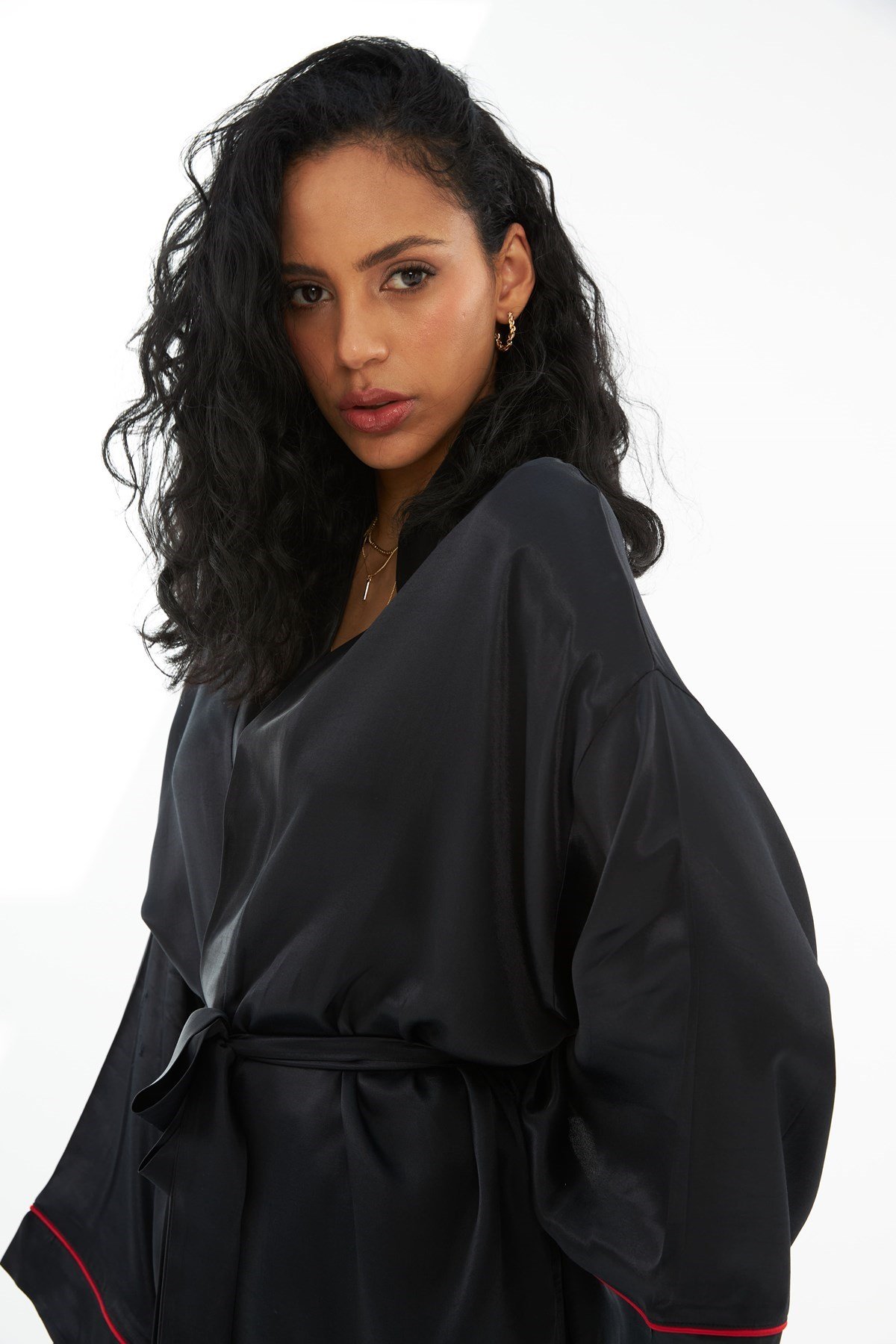 Violet Siyah İpek Saten Pijama Takımı