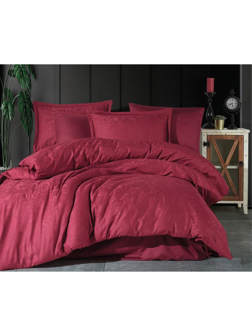 JAKARLI PAMUK SATEN NEVRESİM TAKIMI DBL. HEMERA  V2 BORDO