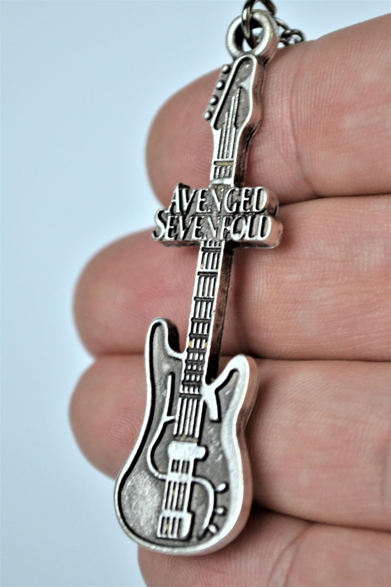 Avenged Sevenfold - Elektro Gitar Kolye Erkek Kadın Antik Gümüş Kaplama 60 cm Zincir