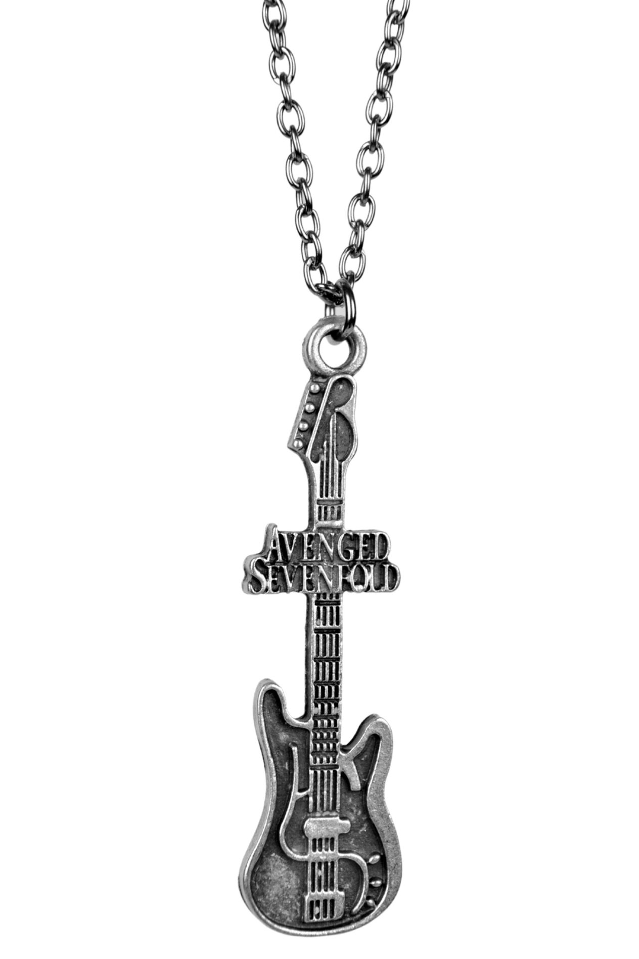 Avenged Sevenfold - Elektro Gitar Kolye Erkek Kadın Antik Gümüş Kaplama 60 cm Zincir