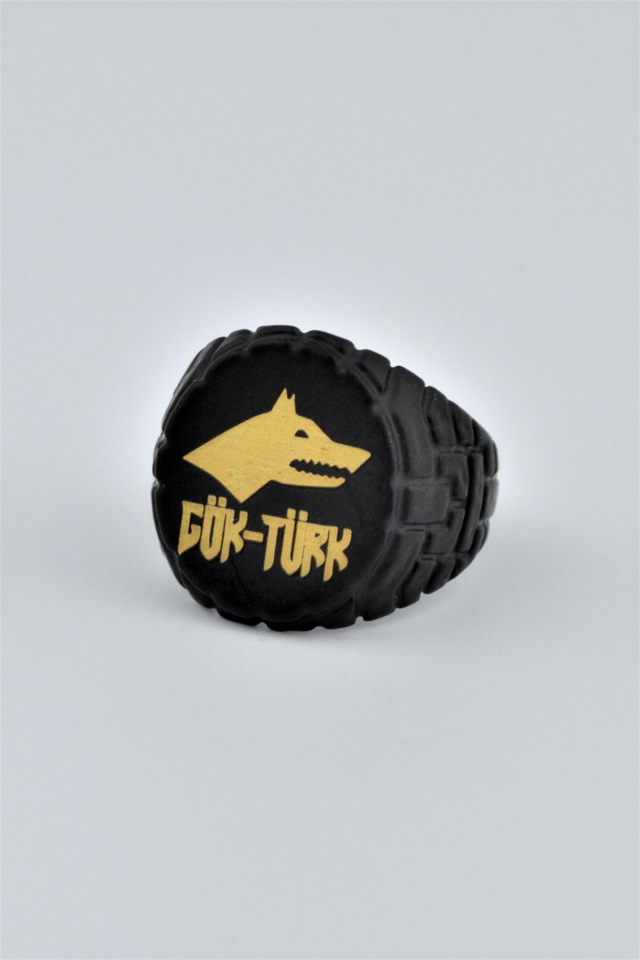 GökTürk - BozKurt Yuvarlak Mat Siyah Ayarlamalı Erkek Yüzük