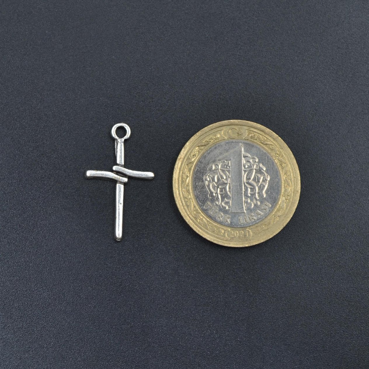 Haç - Minimal Erkek Kadın Kolye Antik Gümüş Kaplama - 60 cm Düz Zincir