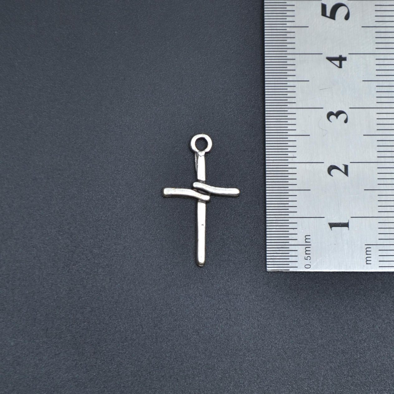 Haç - Minimal Erkek Kadın Kolye Antik Gümüş Kaplama - 60 cm Düz Zincir