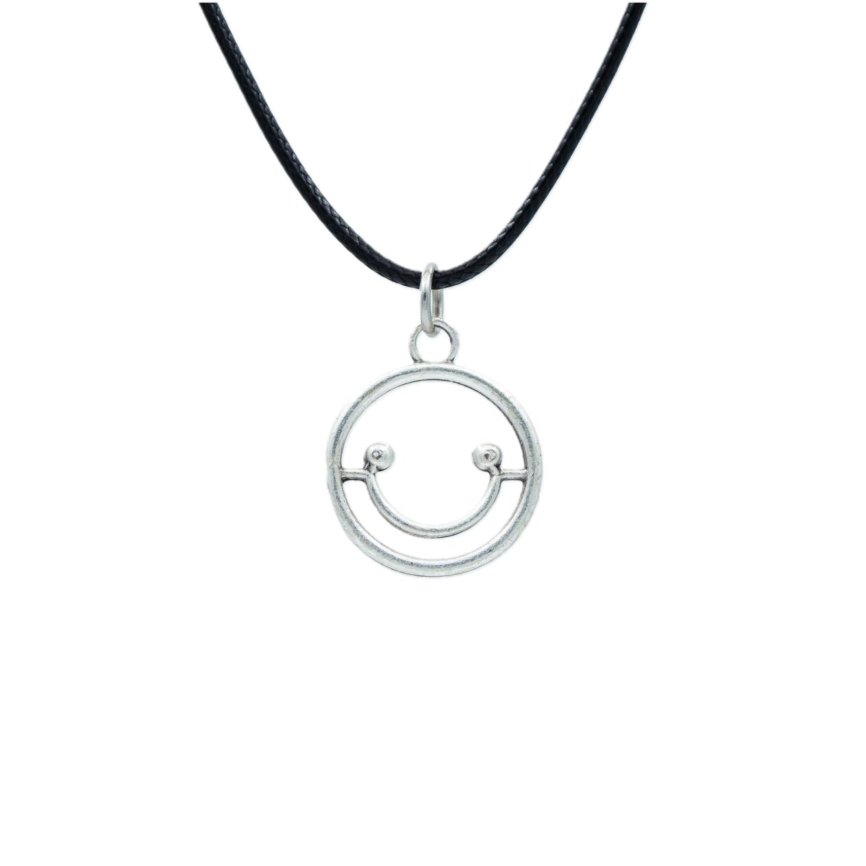 Minimal Gülen Yüz- Smile Kolye Deri İp Kolye Gümüş Kaplama Erkek Kadın Kolye