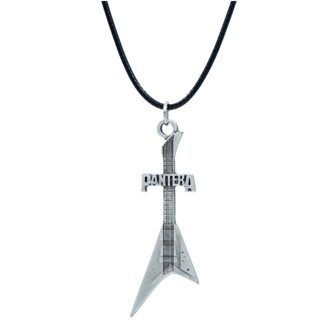Pantera Elektro Gitar Kolye Deri İp Kolye Gümüş Kaplama Erkek Kadın Kolye