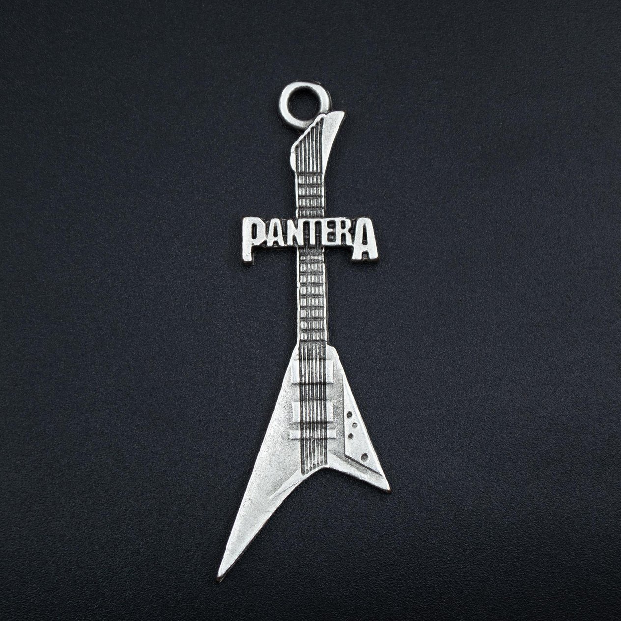 Pantera Elektro Gitar Kolye Deri İp Kolye Gümüş Kaplama Erkek Kadın Kolye