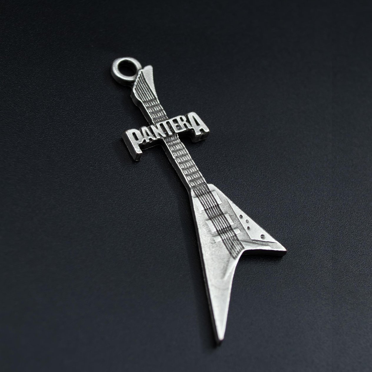 Pantera Elektro Gitar Kolye Deri İp Kolye Gümüş Kaplama Erkek Kadın Kolye