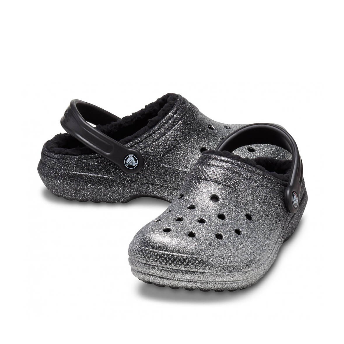 Crocs Classic Glitter Lined Clog Bayan Terlik - Siyah Gümüş