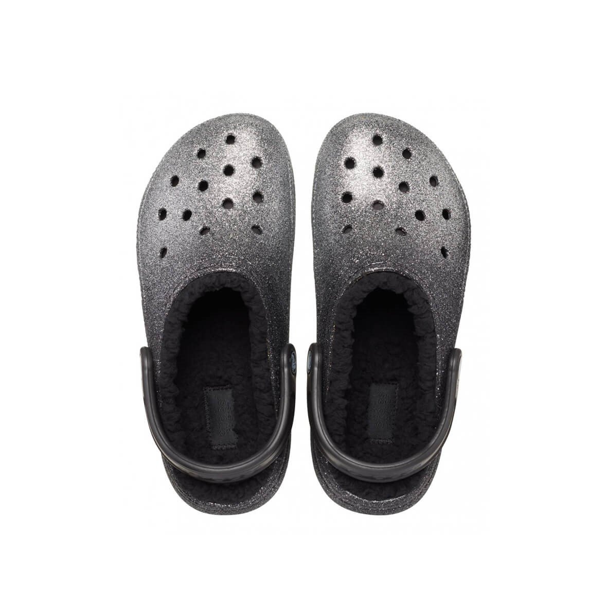 Crocs Classic Glitter Lined Clog Bayan Terlik - Siyah Gümüş
