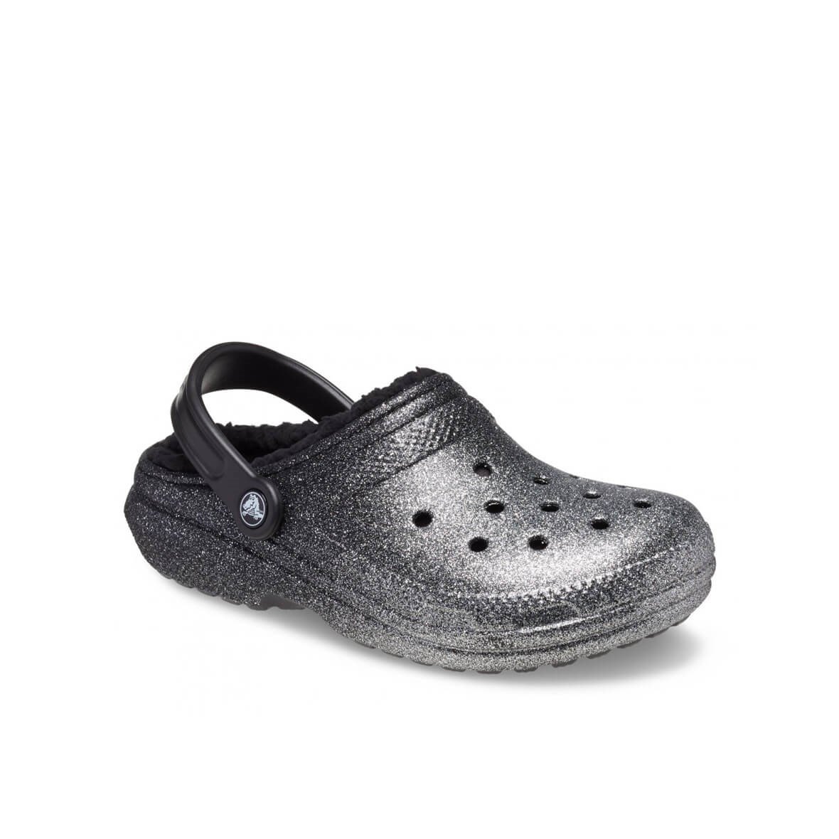 Crocs Classic Glitter Lined Clog Bayan Terlik - Siyah Gümüş