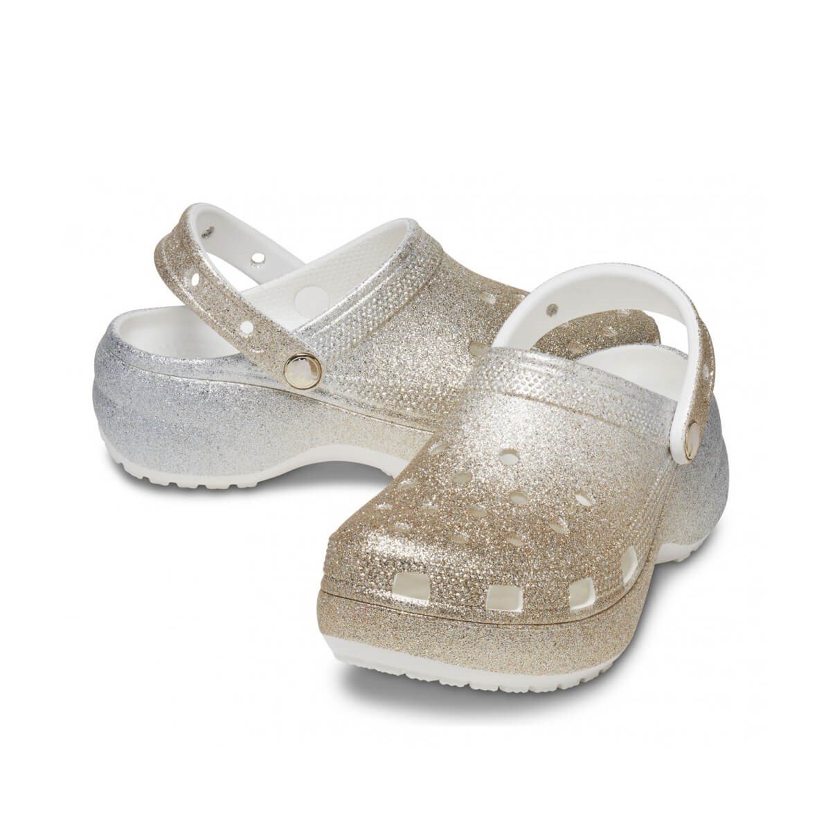 Crocs Classic Platform Ombre Glitter Clog W Bayan Terlik - Beyaz Altın