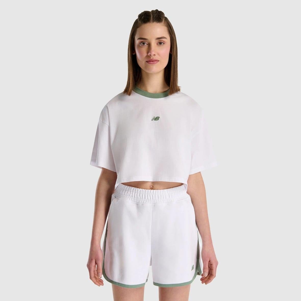 New Balance WNT1515-WT Crop Kadın T-Shirt - Beyaz