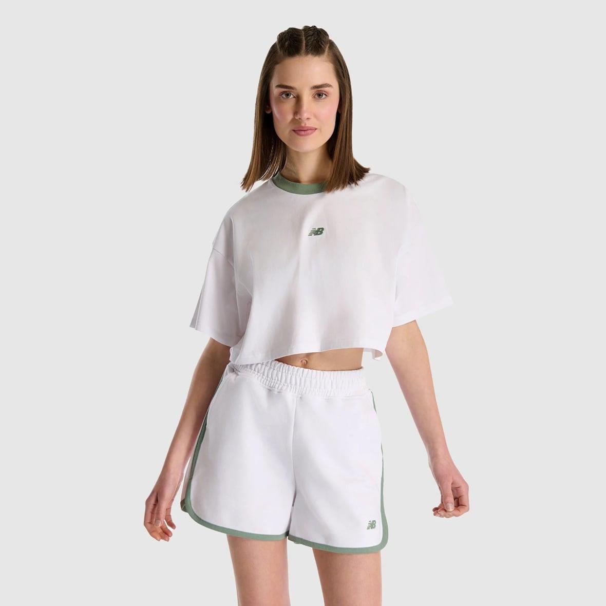 New Balance WNT1515-WT Crop Kadın T-Shirt - Beyaz