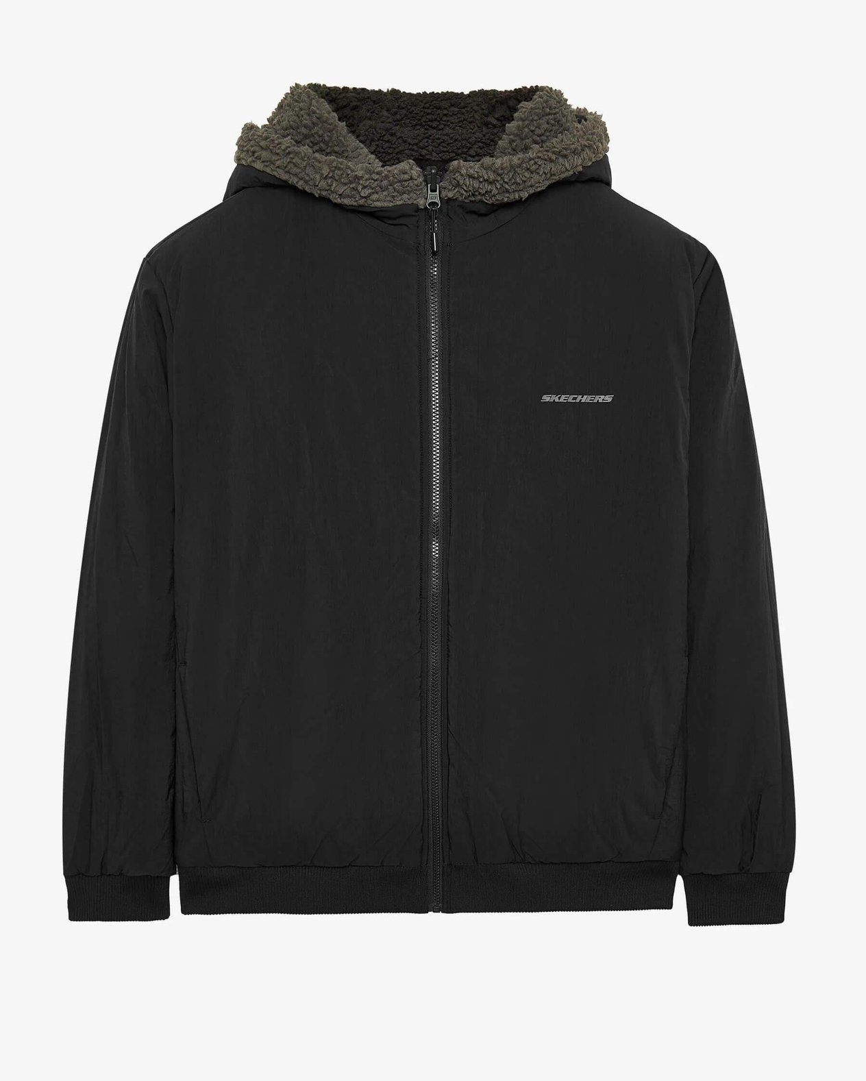 Skechers M Outdoor Fleece Reversible Full Zip Sherpa Polar S242252-003 Kapüşonlu Erkek Mont - Antrasit / Siyah