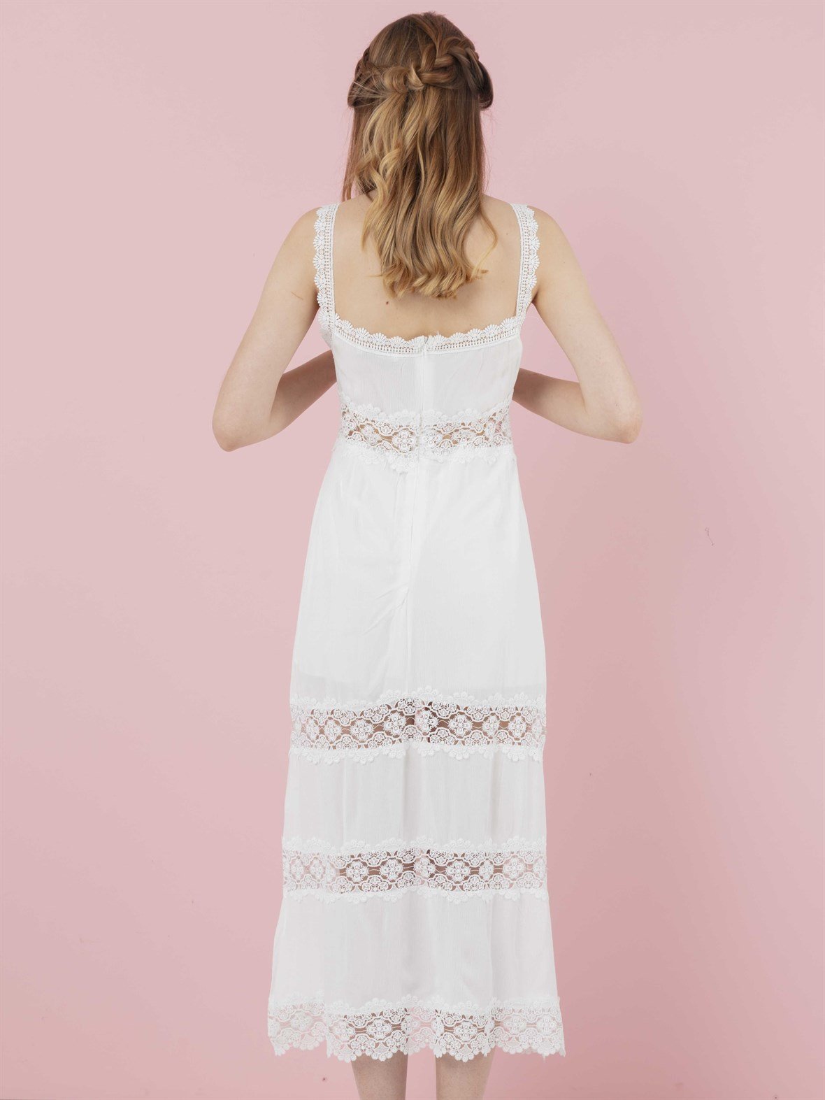 The Natural People Dantel Askılı Maxi Elbise - Off White (Kırık Beyaz)