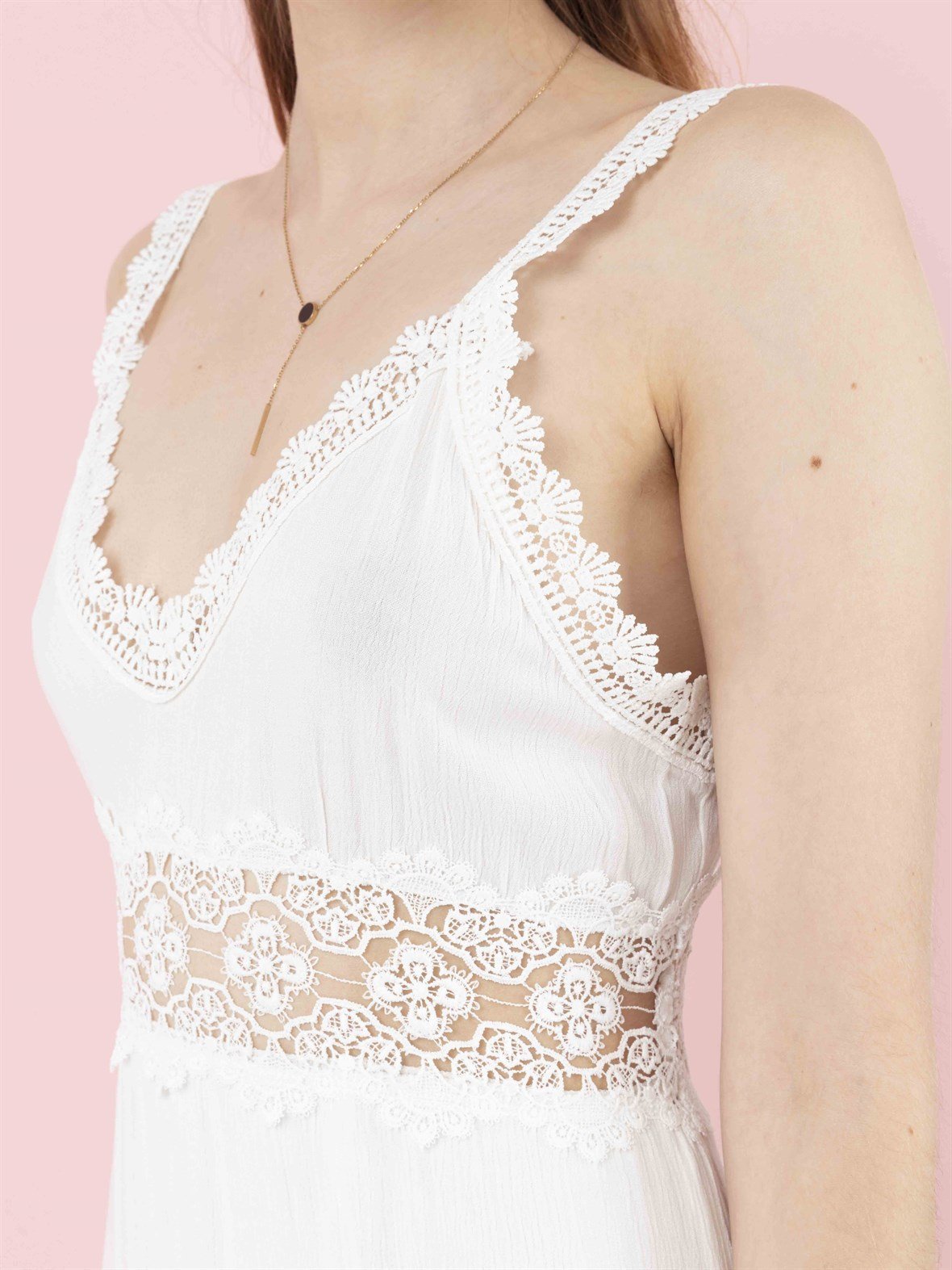 The Natural People Dantel Askılı Maxi Elbise - Off White (Kırık Beyaz)