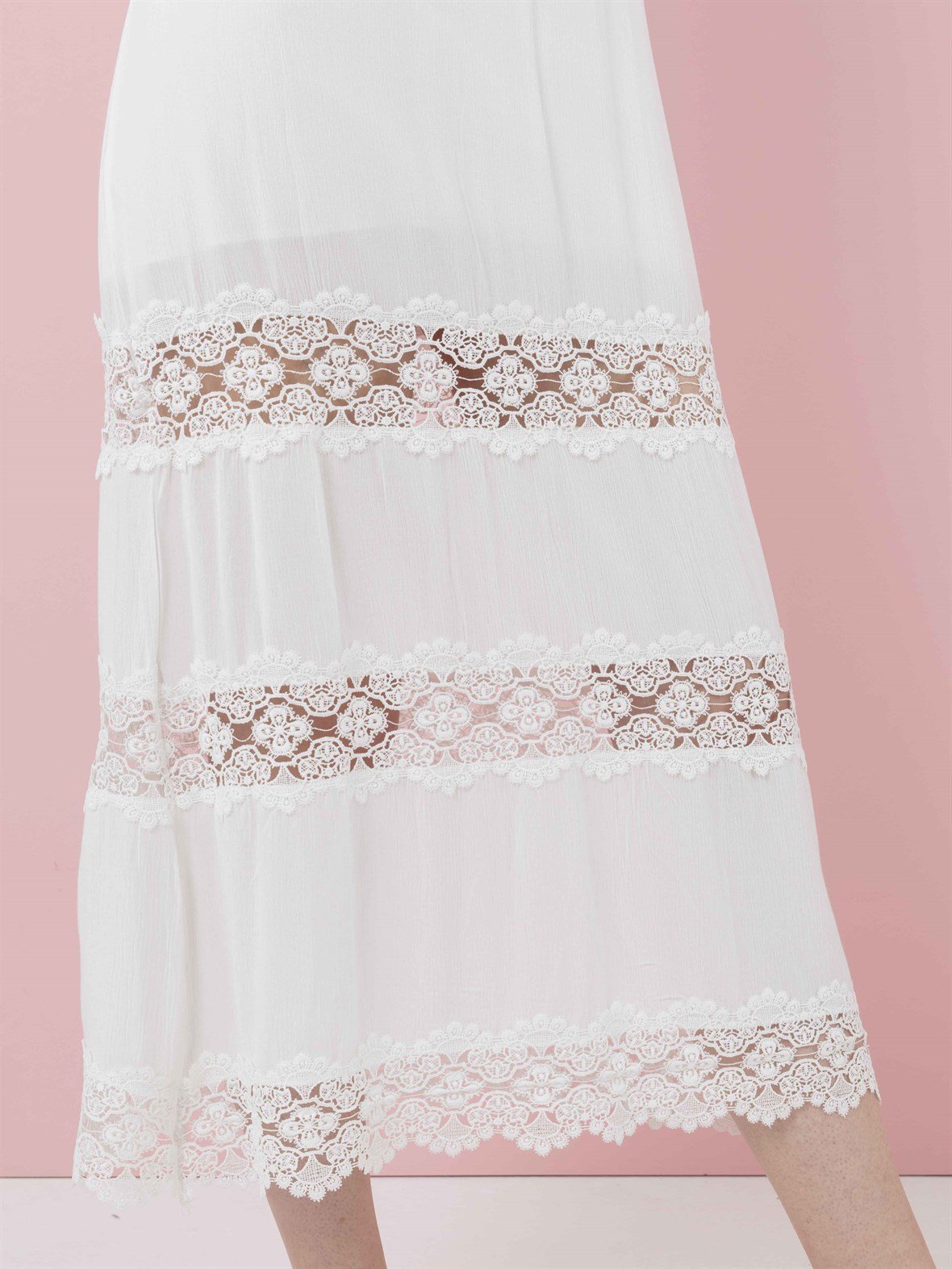 The Natural People Dantel Askılı Maxi Elbise - Off White (Kırık Beyaz)