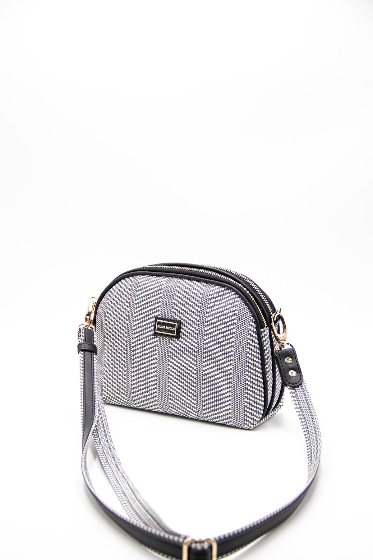 Kadın Çapraz Çanta Siyah Beyaz - Siyah SP765 Silver & Polo