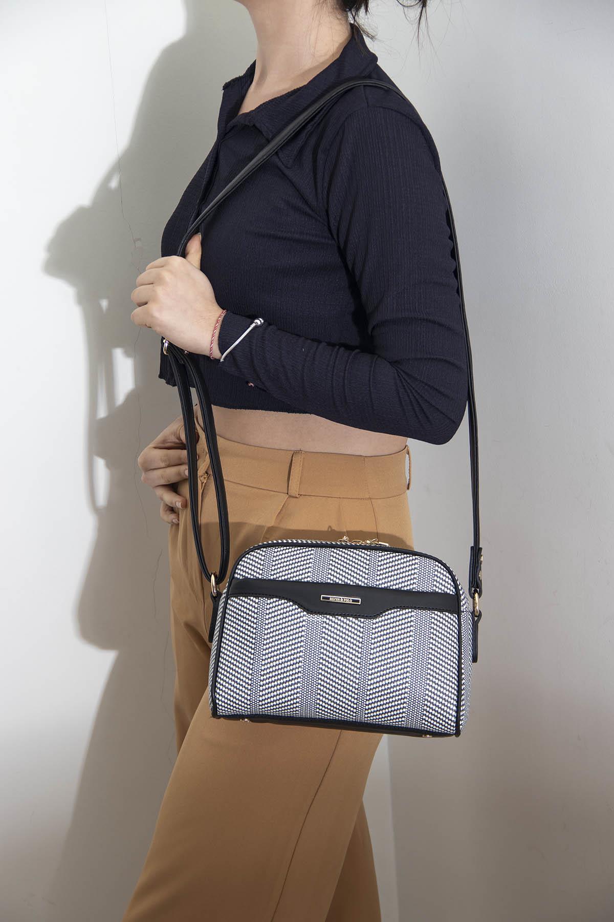 Silver & Polo Siyah Beyaz - Siyah SP1093 Kadın Çapraz Çanta
