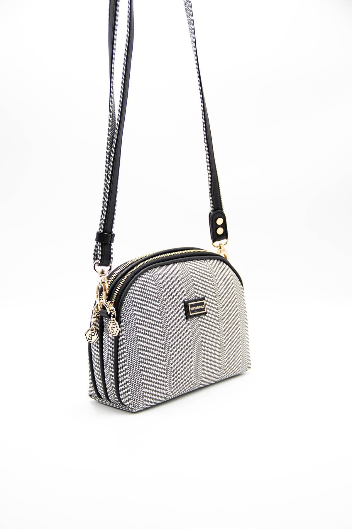 Kadın Çapraz Çanta Siyah Beyaz - Siyah SP765 Silver & Polo