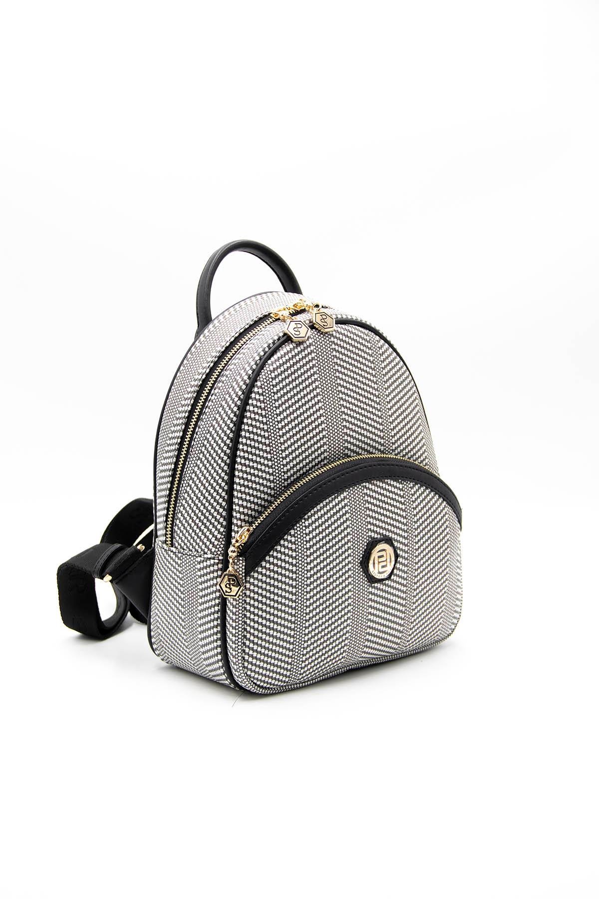 Kadın Sırt Çantası Siyah Beyaz - Siyah SP945 Silver & Polo