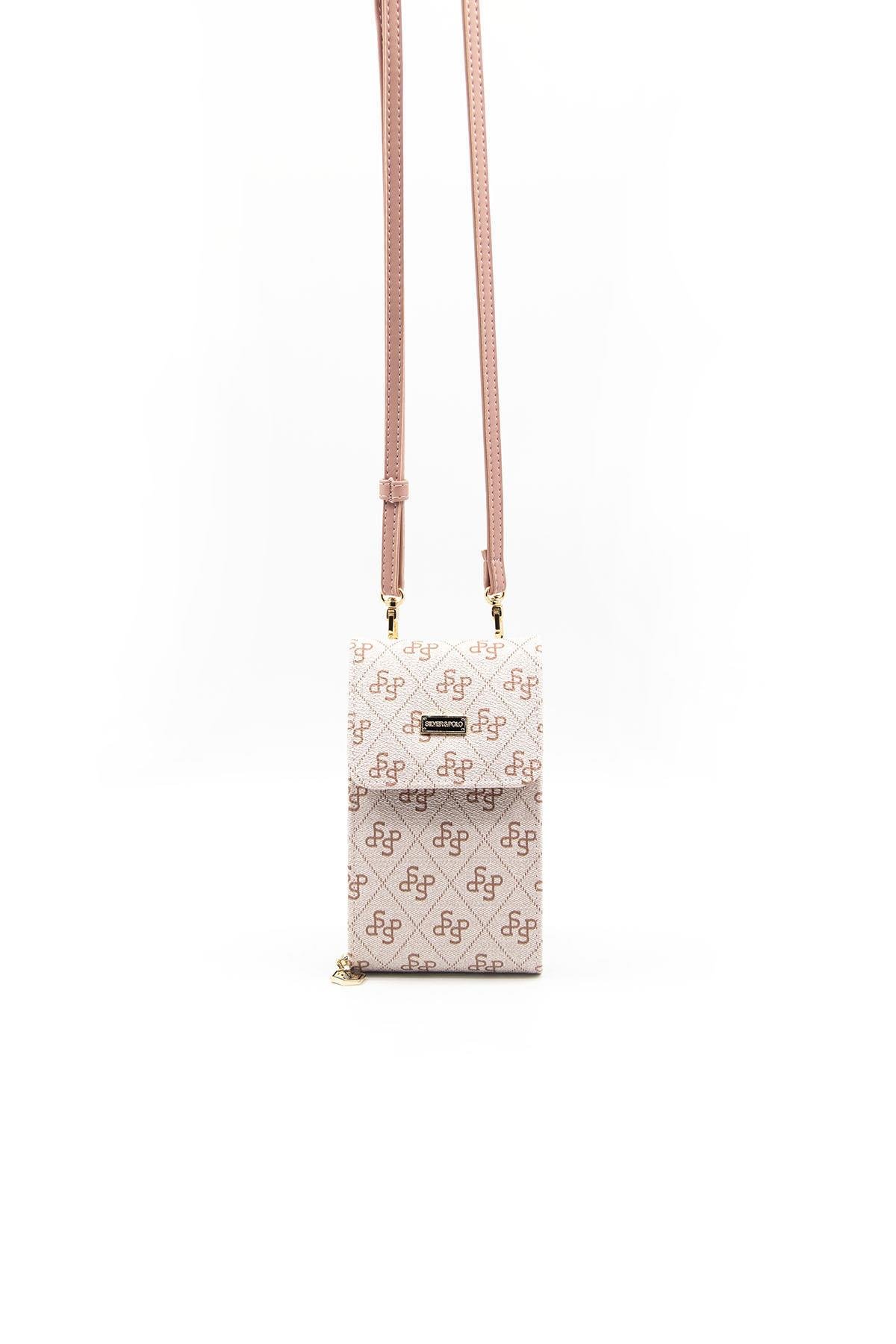 Silver & Polo Pembe - Somon SP889 Kadın Askılı Cüzdanlı Telefon Çantası