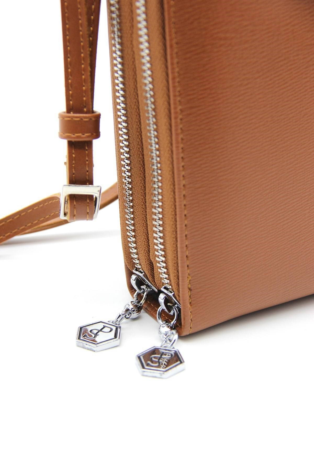 Silver Polo Taba İki Bölmeli Kadın Cüzdan & Kartlık/Çapraz Askılı Telefon Cüzdanı SP1011