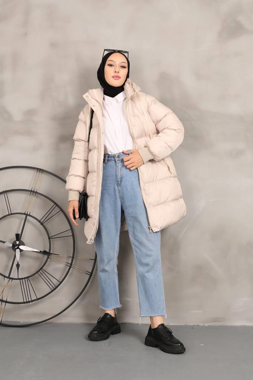 Armes Dolumlu Kapşonlu Şişme Mont 2249 Ekru
